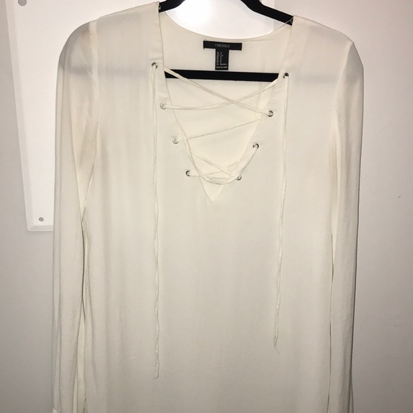 long sleeve white tie up dress - Picture 1 of 2